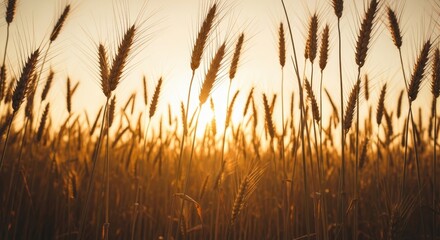 Golden Wheat Field at Sunset in Bright Warm Colors for Agriculture and Farming