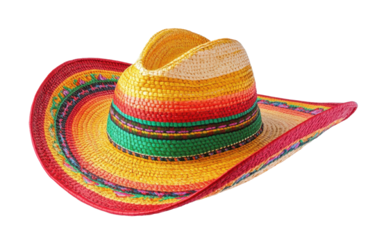 Colorful Mexican sombrero hat featuring vibrant patterns and textures, perfect for cultural celebrations or festive occasions, isolated on white background for clear visibility