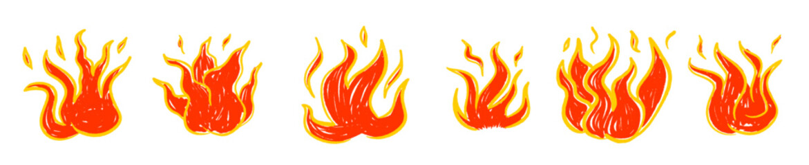 Fire red crayon texture. Scribble flame fire crayon or charcoal texure hand drawn illustration