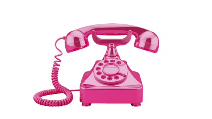 Glossy Pink Rotary Dial Telephone Communication Technology Antique Device Design