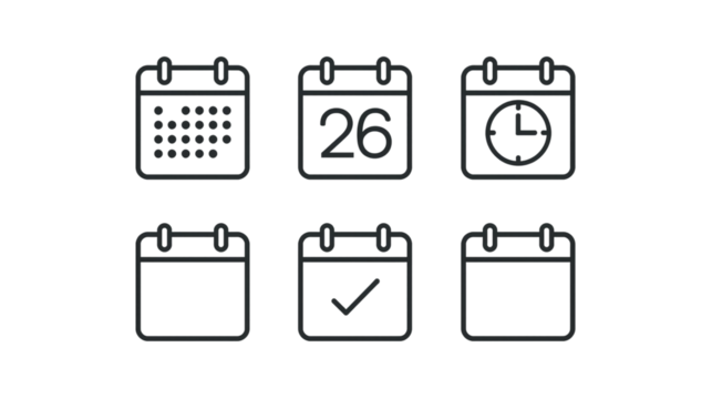 Minimalist Outline Calendar Reminder Schedule Organizer Appointment Management Icon Set