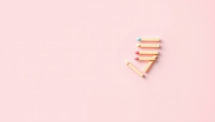 Matches with colorful tips arranged on a pink background, creating a visually interesting minimalist composition