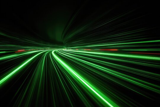 Green light streaks in tunnel, motion blur
