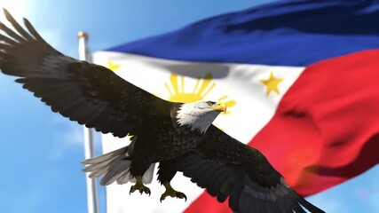 American Bald Eagle Soaring Against Philippine Flag – Unity Illustration