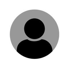 Simple abstract gray silhouette of a person s head and shoulders against a black background