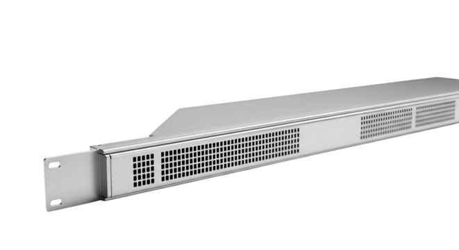 Server rack unit isolated on transparent background for data storage and networking