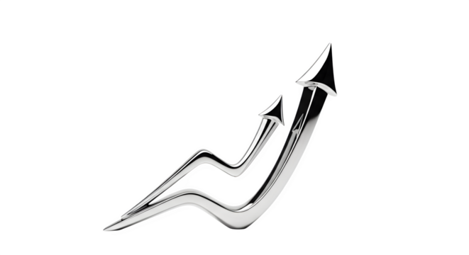 Silver arrows pointing upward isolated on transparent background, symbolizing growth
