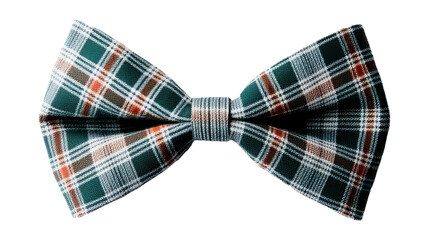 Plaid bow tie with green and brown checkered pattern on black background