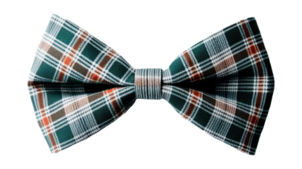 Plaid bow tie with green and brown checkered pattern on black background