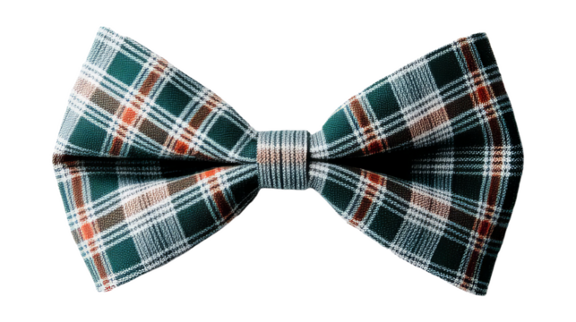 Plaid bow tie with green and brown checkered pattern on black background