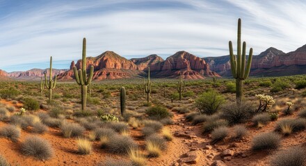 Arizona Desert Landscape With Saguaro Cacti
