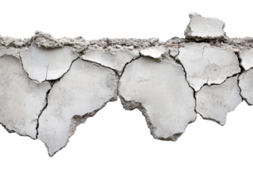 Cracked concrete floor element isolated on a white background showcasing detailed texture and structure under gigapixel resolution