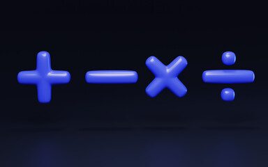 Obraz premium Addition, subtraction, multiplication, division math symbols education arithmetic 3D
