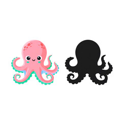 octopus illustration with black silhoutte 