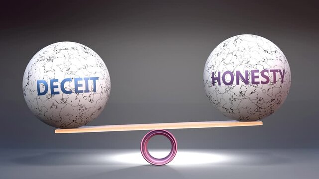 Deceit and honesty in balance - balancing stones on a scale symbolizing harmony, equity and equilibrium between deceit and honesty. Harmonious and beneficial situation.