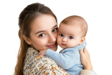 Mother embraces her baby with love and tenderness in a warm, intimate moment highlighting the bond between them