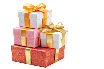 Obraz premium stack of gift boxes isolated on white background holiday shopping