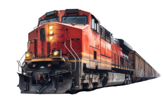 Vibrant freight train traveling along railway tracks during day