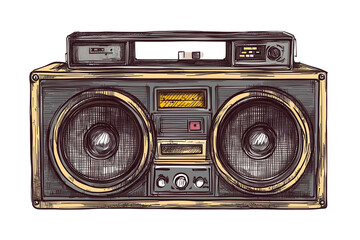 Vintage boombox sound system with detailed design showcasing low resolution craftsmanship and unique aesthetics from a past era