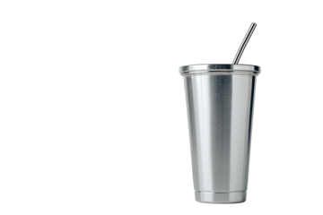 stainless steel reusable straw cup isolated on white background eco friendly dining