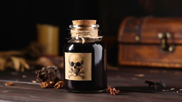 Poison bottle on wooden table
