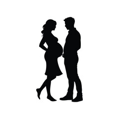 Silhouette of expecting couple showing love and anticipation for new arrival, pregnant woman with partner silhouette vector illustration