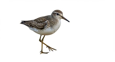 Obraz premium Petit oiseau marche doucement fond blanc lumi�re nette. AI Generated