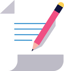 Modern Flat Design: Pink Pencil Writing on White Paper, Minimalist Style, Clean and Professional Note-Taking Illustration.