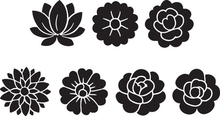 Elegant Black Flower Silhouettes: Lotus, Rose, and Daisy Vector Set for Design Projects