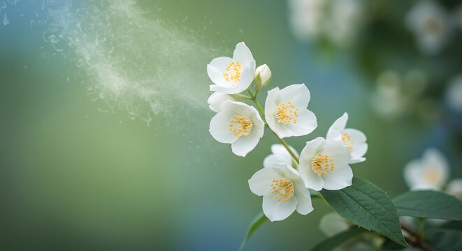 Fleurs blanches delicates eclatent lumiere douce printemps nature. AI Generated
