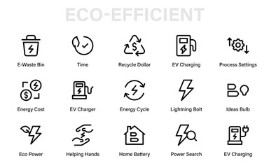 Clean Power Line Icon Set. Professional Modern Collection of Minimal Energy Efficiency Vector Graphics for Business and Global Economy