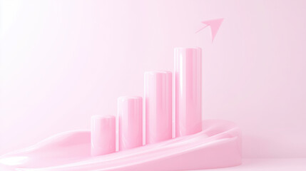 Bar chart with arrow up icon isolated on pink