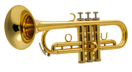 Gold trumpet glistens, product shot on black. Great for musical branding, advertising, or poster design.