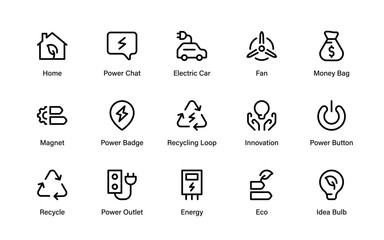 Eco Energy Line Icon Collection. Professional Modern Pack of Minimal Power Efficiency Vector Symbols for Market Growth and Economy