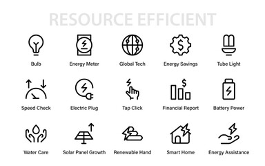 Modern Power Line Icon Set. Professional Minimal Collection of Energy Efficiency Vector Symbols for Global Business and Market Economy