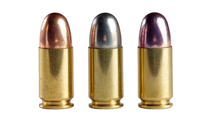 Three bullets with different colored caps