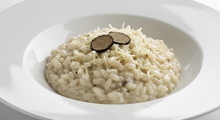 Risotto cr�meux truffes blanches lumi�re douce d�licieux plat italien. AI Generated