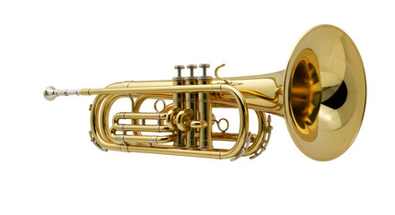 Fototapeta premium Gold cornet gleams with polished surfaces. This is useful for musical event posters, concert branding, or brass instrument product photography.
