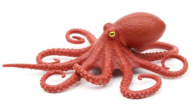 Poulpe rouge vif pose elegante lumiere douce fond blanc. AI Generated - Powered by Adobe