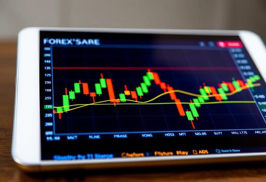 Close-up of tablet displaying forex candlestick chart,  screen,  digital - Powered by Adobe