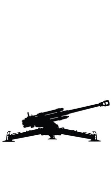 M777 howitzer cannon silhouette isolated on white background
