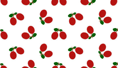 Seamless Rambutan Fruit Pattern Vector Illustration on White Background