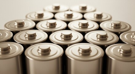 Batteries cylindriques brillantes lumi�re douce �clairage studio. AI Generated