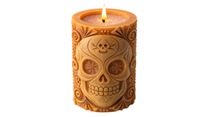 candlestick with halloween skull candle isolated on transparent background