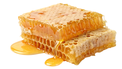 cube honeycomb with honey isolated on transparent background