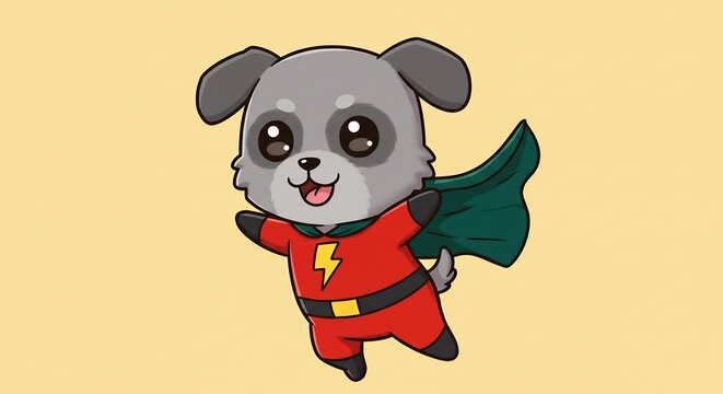 Adorable chiot super-h�ros vole joyeusement lumi�re douce style kawaii. AI Generated