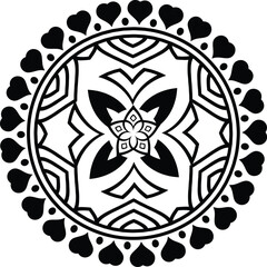 Black and White Mandala with Hearts and Geometric Shapes Design