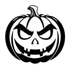 Black and white vector silhouette of a Halloween pumpkin on white background