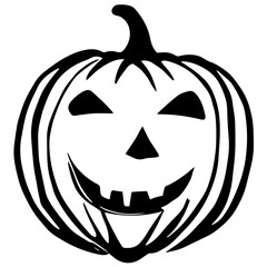 Black and white vector silhouette of a Halloween pumpkin on white background