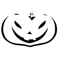 Black and white vector silhouette of a Halloween pumpkin on white background